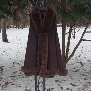 Faux Mink Fur Trim Cape Coat Vest for Women Winter Poncho Scarf  One Sz
